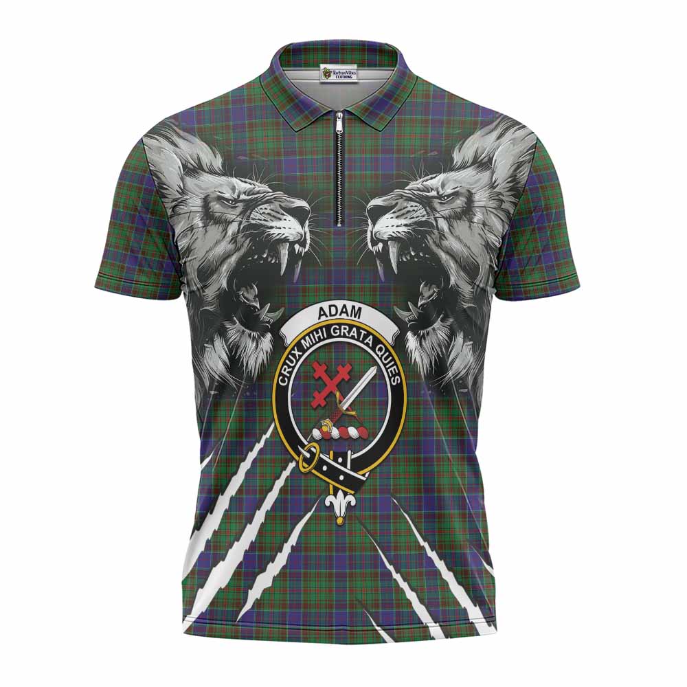 Adam Tartan Crest Zipper Polo Shirt Ferocious Lion Style