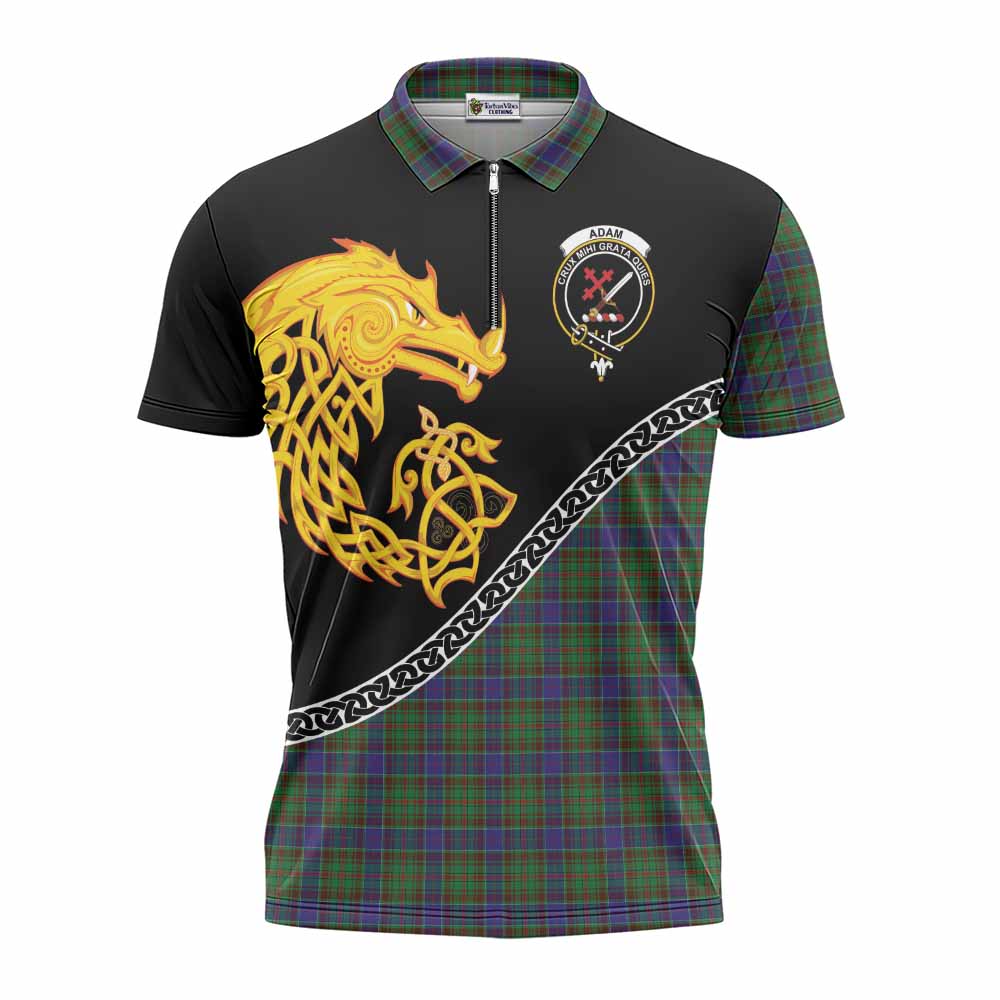 Adam Tartan Crest Zipper Polo Shirt Legendary Dragon Knot Half Style