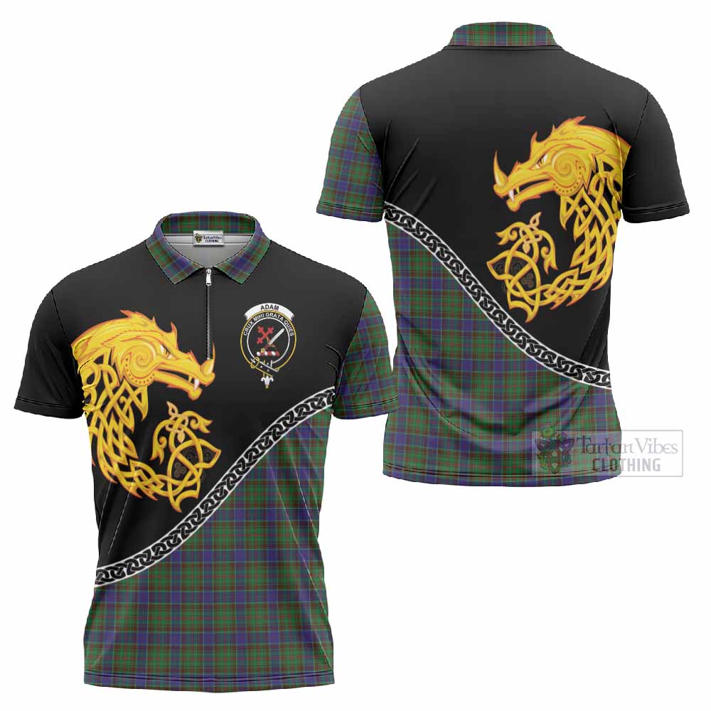 Adam Tartan Crest Zipper Polo Shirt Legendary Dragon Knot Half Style