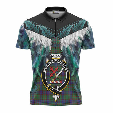 Adam Tartan Crest Zipper Polo Shirt New Zealand Maori Korowai Cloak
