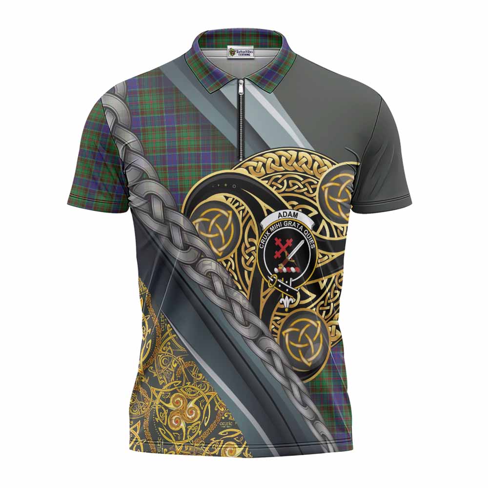 Adam Tartan Crest Zipper Polo Shirt Scottish Triskele Celtic
