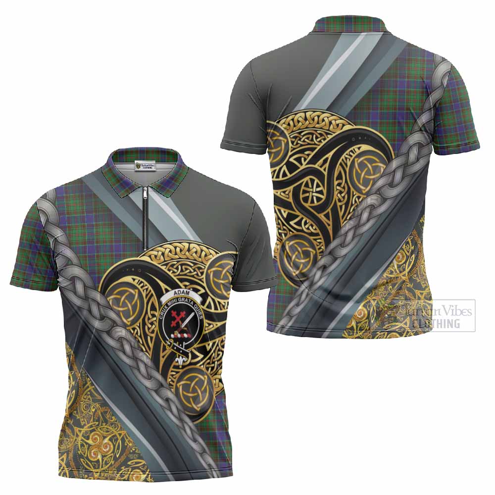 Adam Tartan Crest Zipper Polo Shirt Scottish Triskele Celtic