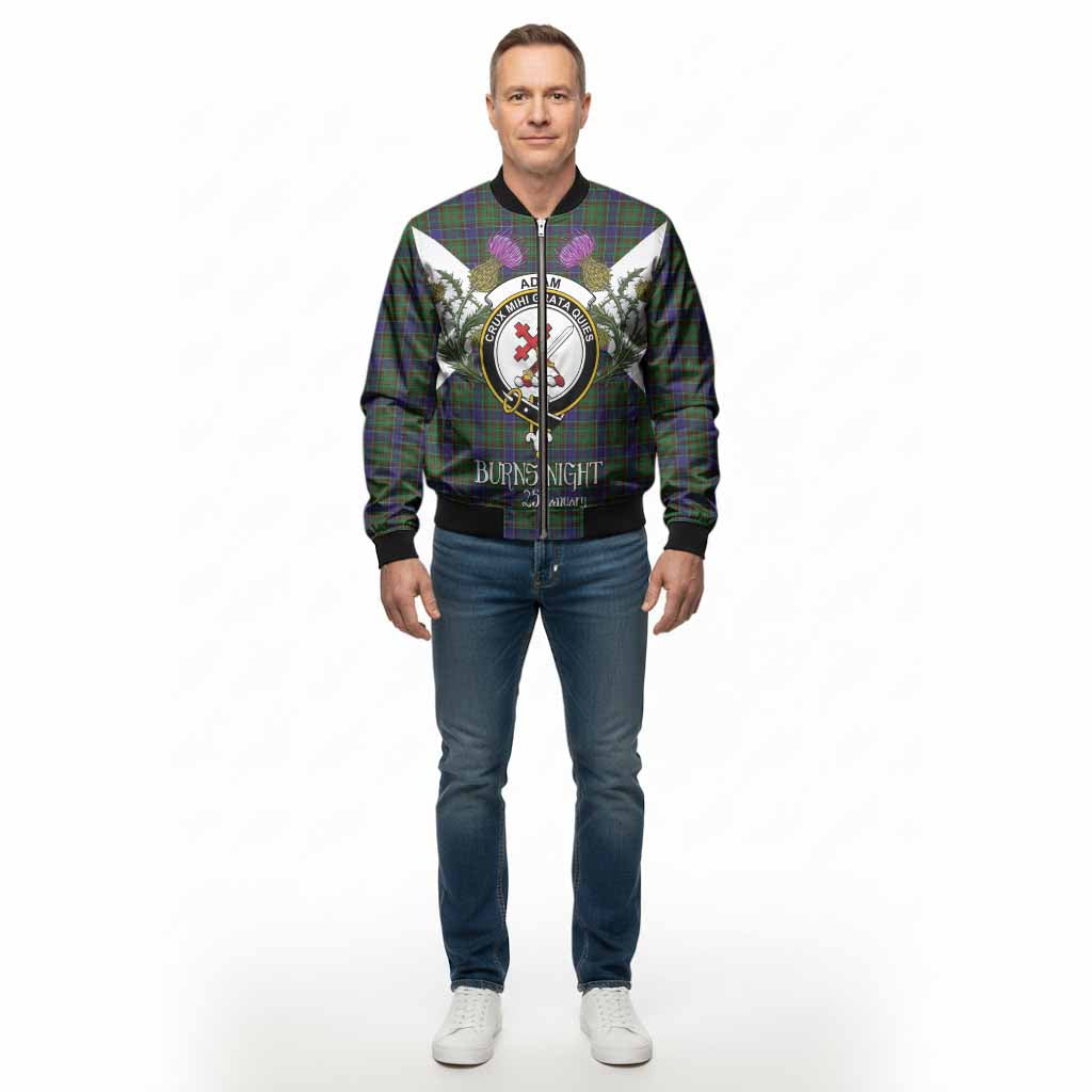 Adam Tartan Family Crest Bomber Jacket Scottish Burns Night Thistle Floral
