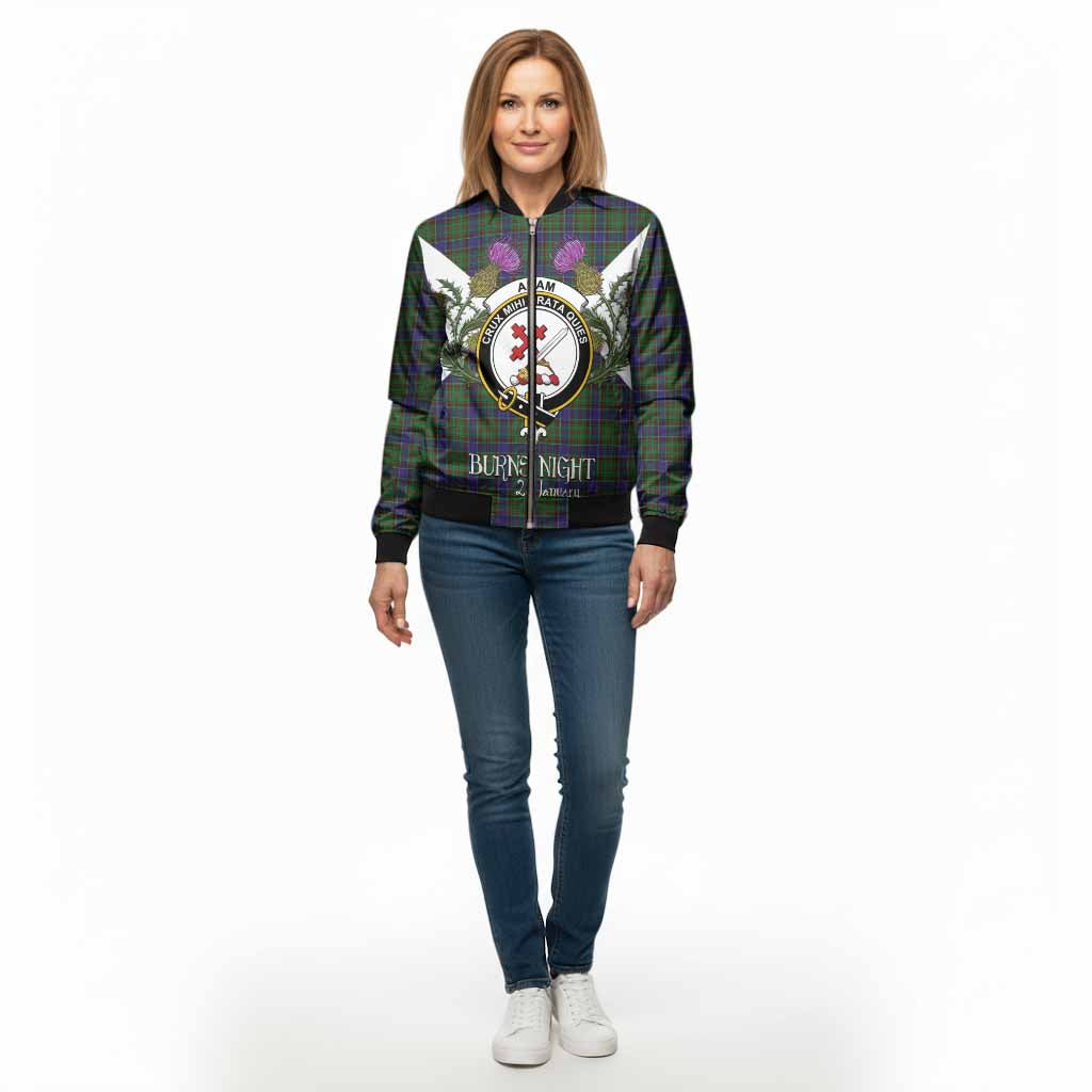 Adam Tartan Family Crest Bomber Jacket Scottish Burns Night Thistle Floral