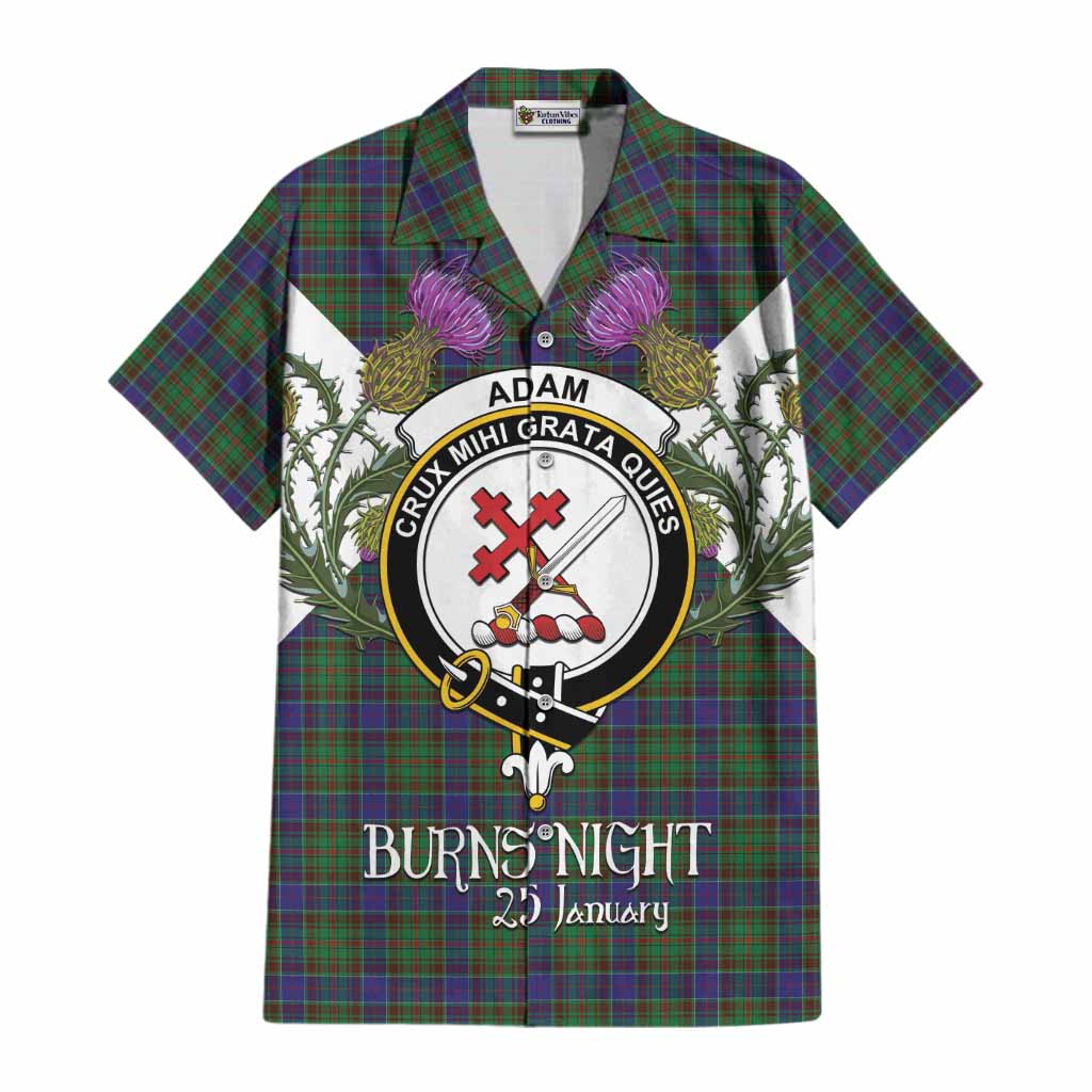 Adam Tartan Family Crest Cotton Hawaiian Shirt Scottish Burns Night Thistle Floral