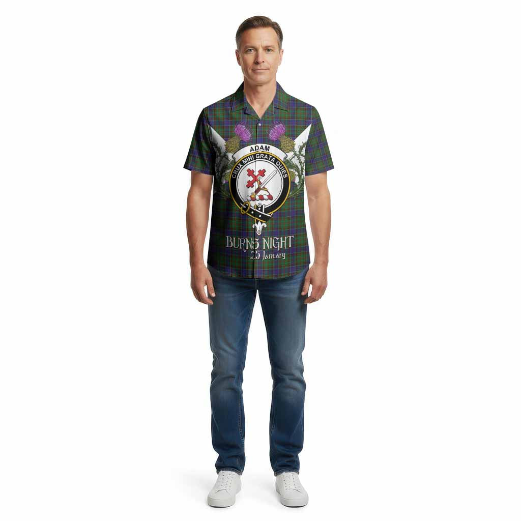 Adam Tartan Family Crest Cotton Hawaiian Shirt Scottish Burns Night Thistle Floral