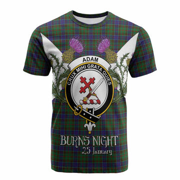Adam Tartan Family Crest Cotton T-shirt Scottish Burns Night Thistle Floral