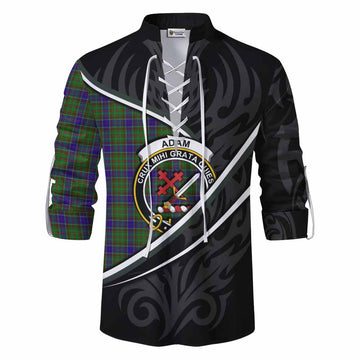 Adam Tartan Family Crest Ghillie Kilt Shirt Celtic Scottish Thistle Floral