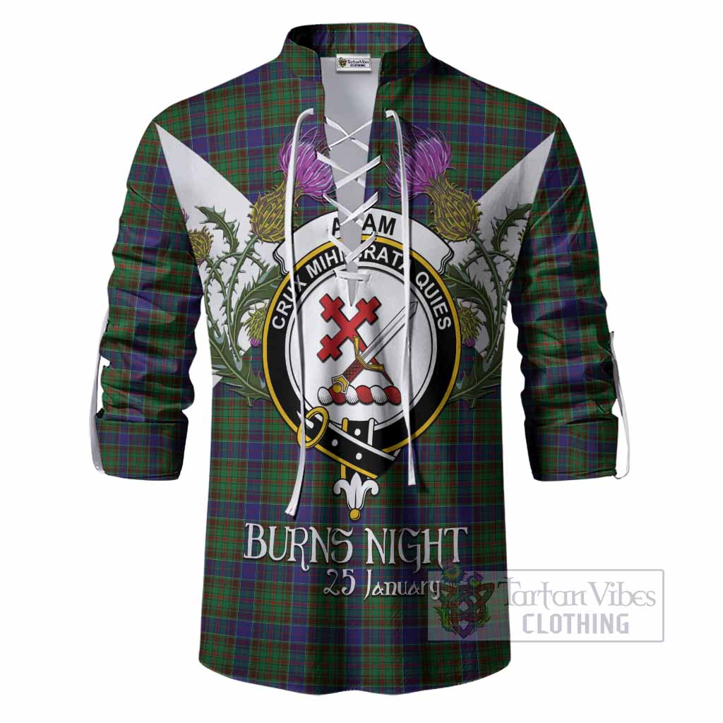 Adam Tartan Family Crest Ghillie Shirt Scottish Burns Night Thistle Floral