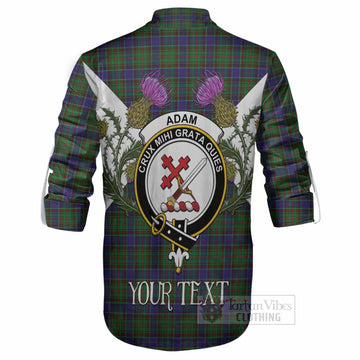 Adam Tartan Family Crest Ghillie Shirt Scottish Burns Night Thistle Floral