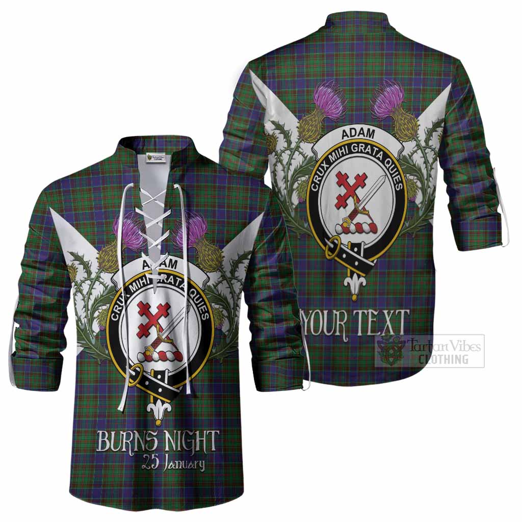 Adam Tartan Family Crest Ghillie Shirt Scottish Burns Night Thistle Floral