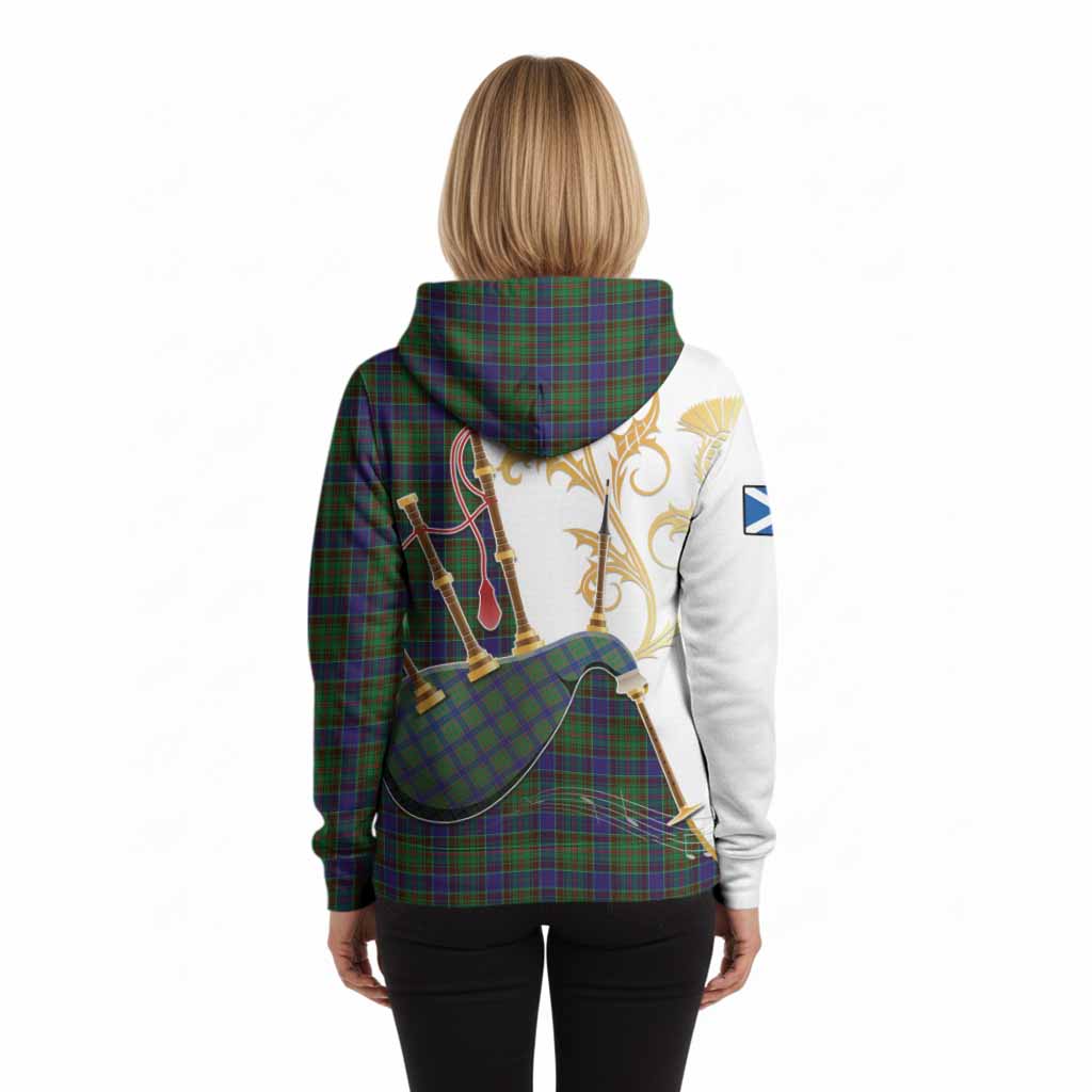 Adam Tartan Family Crest Hoodie Bagpipes with Scottish Thistle