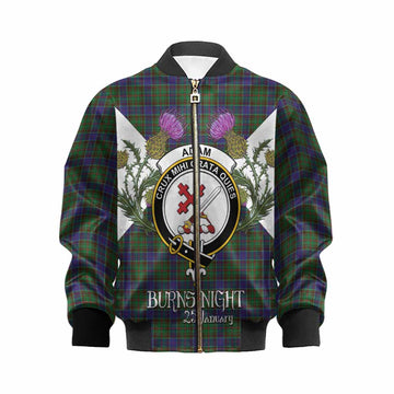 Adam Tartan Family Crest Kid Bomber Jacket Scottish Burns Night Thistle Floral