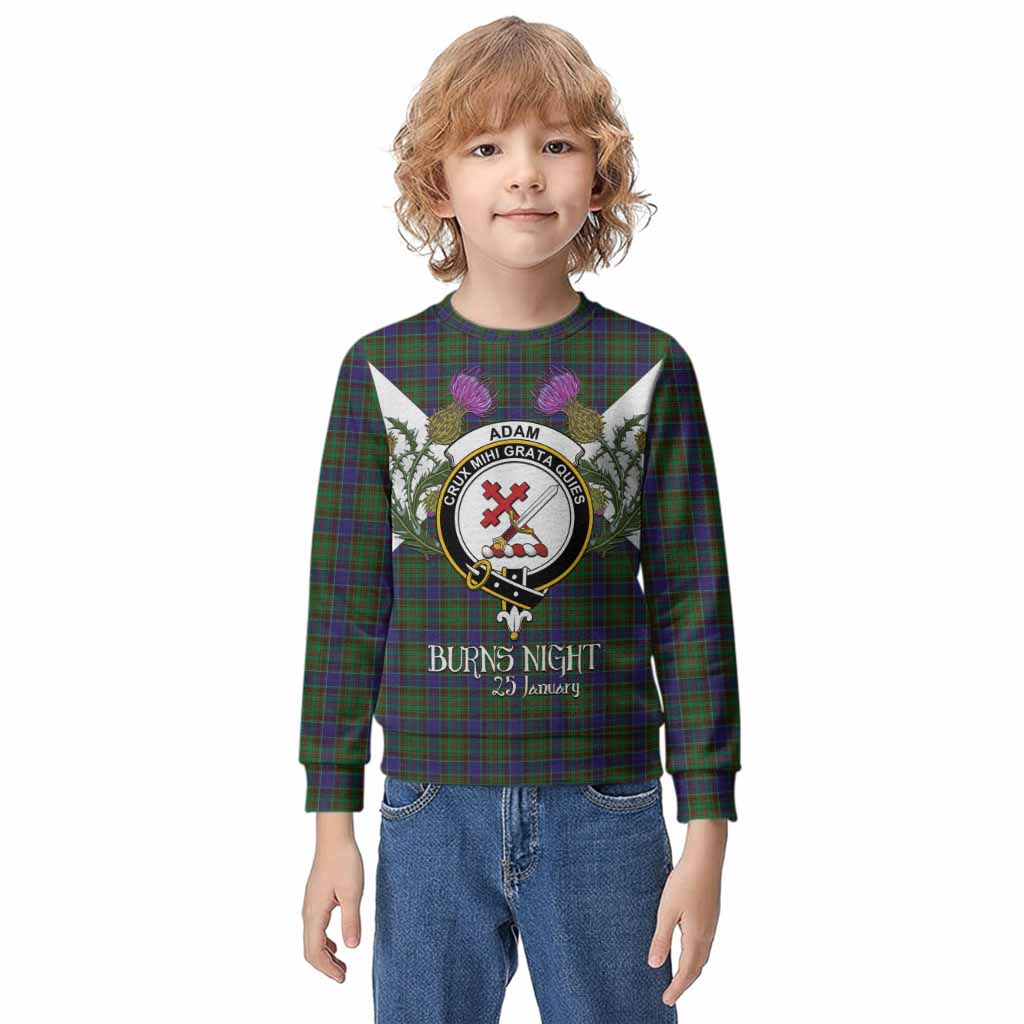 Adam Tartan Family Crest Kid Knitted Sweatshirt Scottish Burns Night Thistle Floral