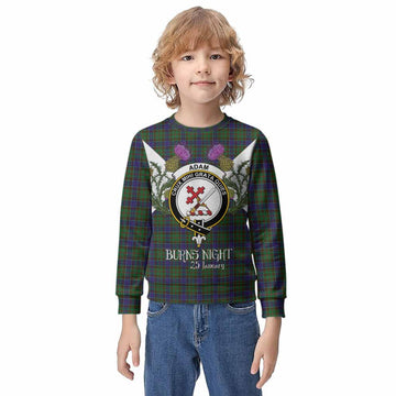 Adam Tartan Family Crest Kid Knitted Sweatshirt Scottish Burns Night Thistle Floral