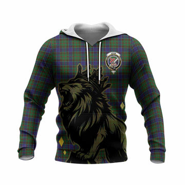 Adam Tartan Family Crest Knitted Hoodie Crowned Lion Roaring