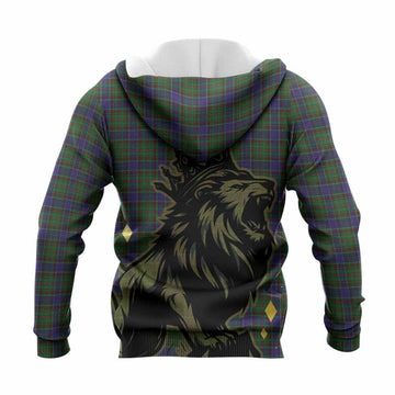 Adam Tartan Family Crest Knitted Hoodie Crowned Lion Roaring