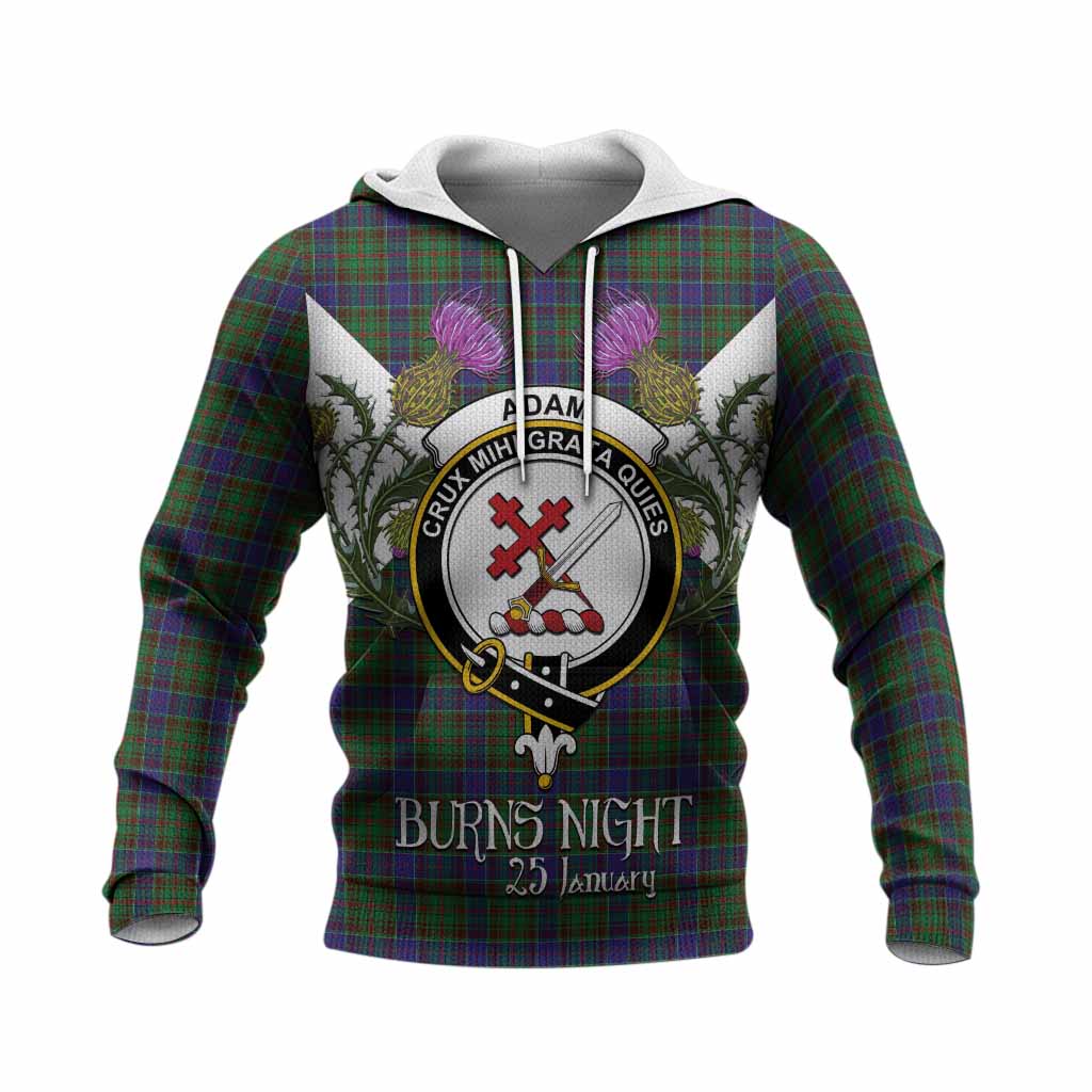 Adam Tartan Family Crest Knitted Hoodie Scottish Burns Night Thistle Floral