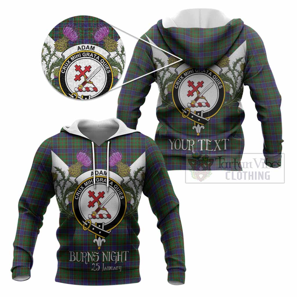 Adam Tartan Family Crest Knitted Hoodie Scottish Burns Night Thistle Floral