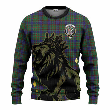 Adam Tartan Family Crest Knitted Sweater Crowned Lion Roaring