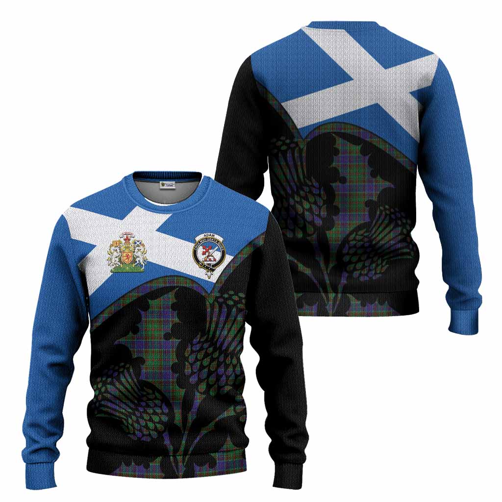 Adam Tartan Family Crest Knitted Sweater Scotland Thistle Floral Flag Style