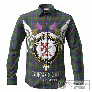 Adam Tartan Family Crest Long Sleeve Button Shirts Scottish Burns Night Thistle Floral