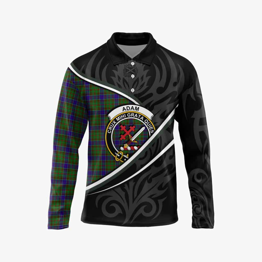 Adam Tartan Family Crest Long Sleeve Polo Shirt Celtic Scottish Thistle Floral - Tartan Vibes Clothing