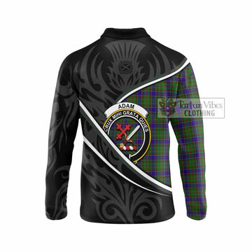 Adam Tartan Family Crest Long Sleeve Polo Shirt Celtic Scottish Thistle Floral