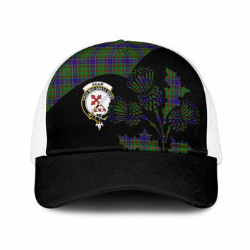 Adam Tartan Family Crest Mesh Trucker Cap Scotland Thistle Floral Flag Style