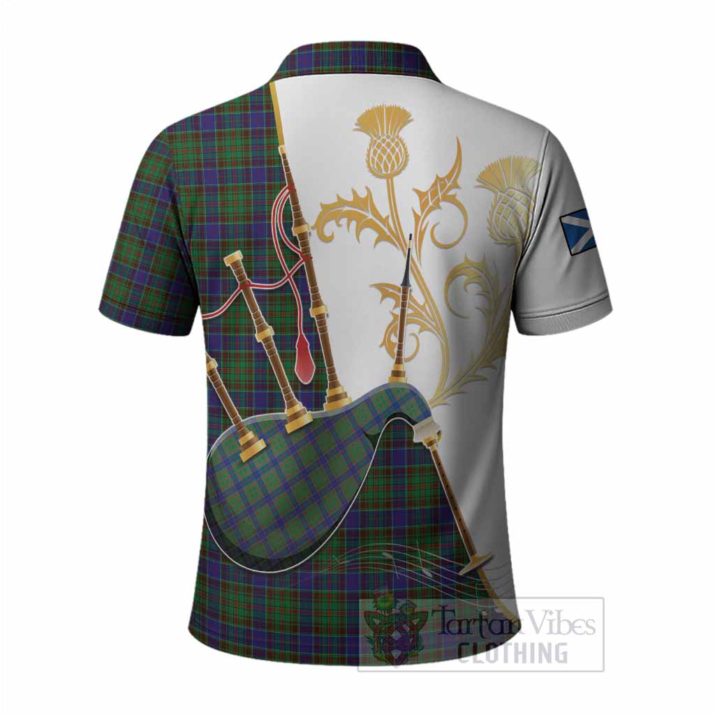 Adam Tartan Family Crest Polo Shirt Bagpipes with Scottish Thistle