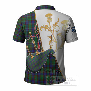 Adam Tartan Family Crest Polo Shirt Bagpipes with Scottish Thistle