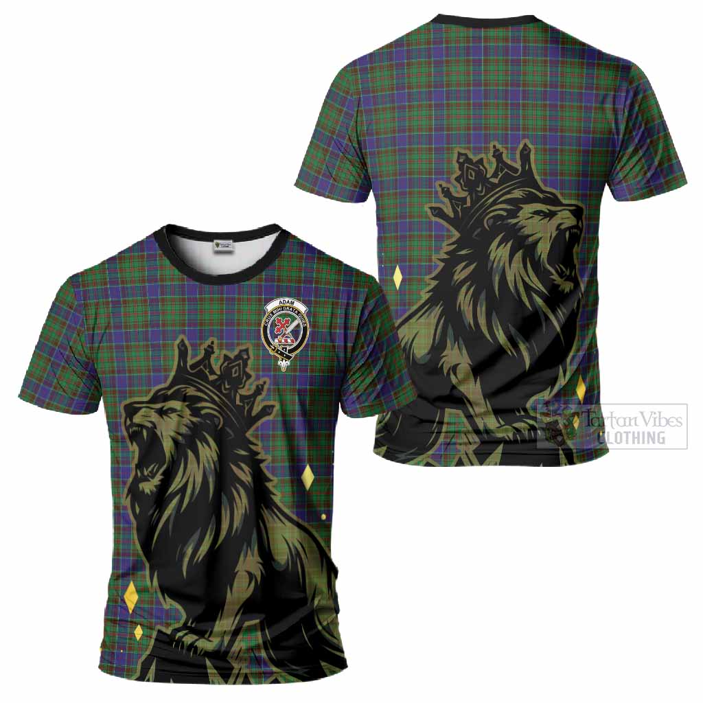 Adam Tartan Family Crest T-Shirt Crowned Lion Roaring