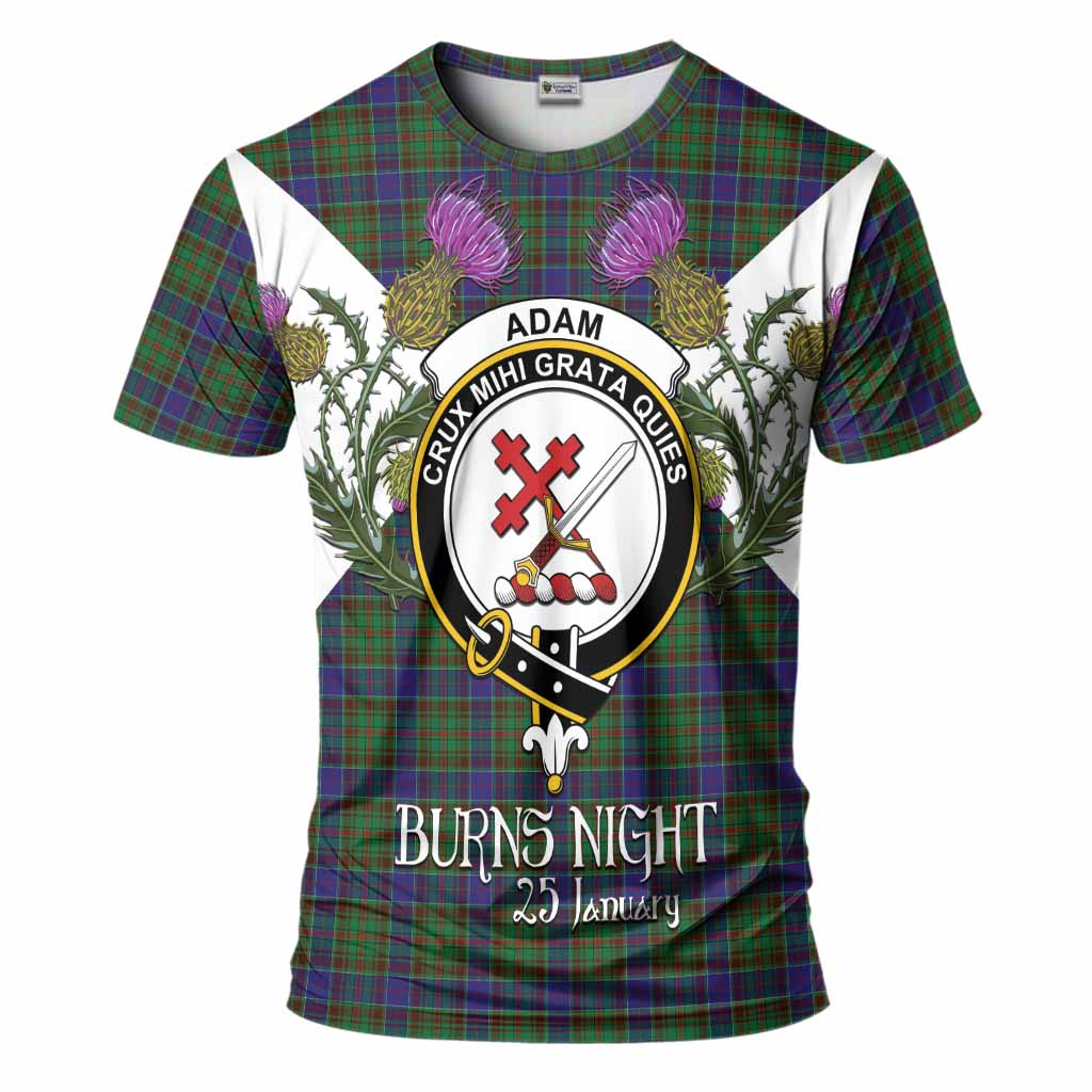 Adam Tartan Family Crest T-Shirt Scottish Burns Night Thistle Floral