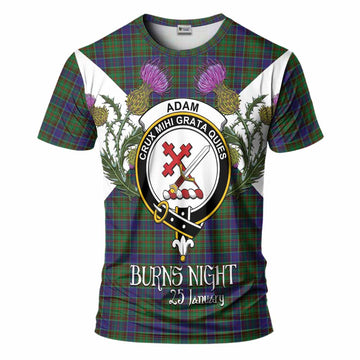Adam Tartan Family Crest T-Shirt Scottish Burns Night Thistle Floral