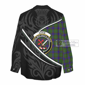 Adam Tartan Family Crest Women Casual Shirt Celtic Scottish Thistle Floral - Tartan Vibes Clothing