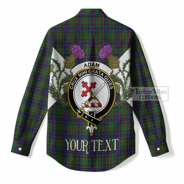 Adam Tartan Family Crest Women Casual Shirt Scottish Burns Night Thistle Floral