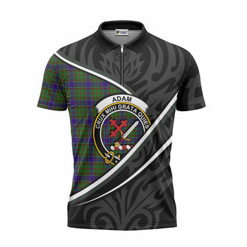 Adam Tartan Family Crest Zipper Polo Shirt Celtic Scottish Thistle Floral
