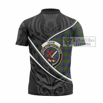 Adam Tartan Family Crest Zipper Polo Shirt Celtic Scottish Thistle Floral