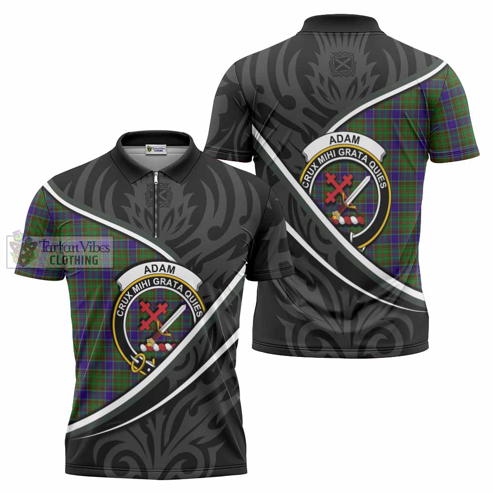 Adam Tartan Family Crest Zipper Polo Shirt Celtic Scottish Thistle Floral - Tartan Vibes Clothing