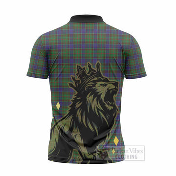 Adam Tartan Family Crest Zipper Polo Shirt Crowned Lion Roaring