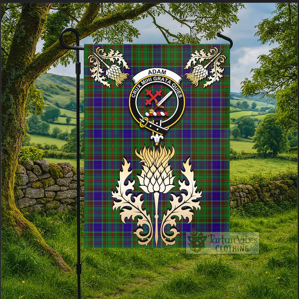 Adam Tartan Garden Flag with Golden Regal Scottish Thistle Emblem - Tartan Vibes Clothing