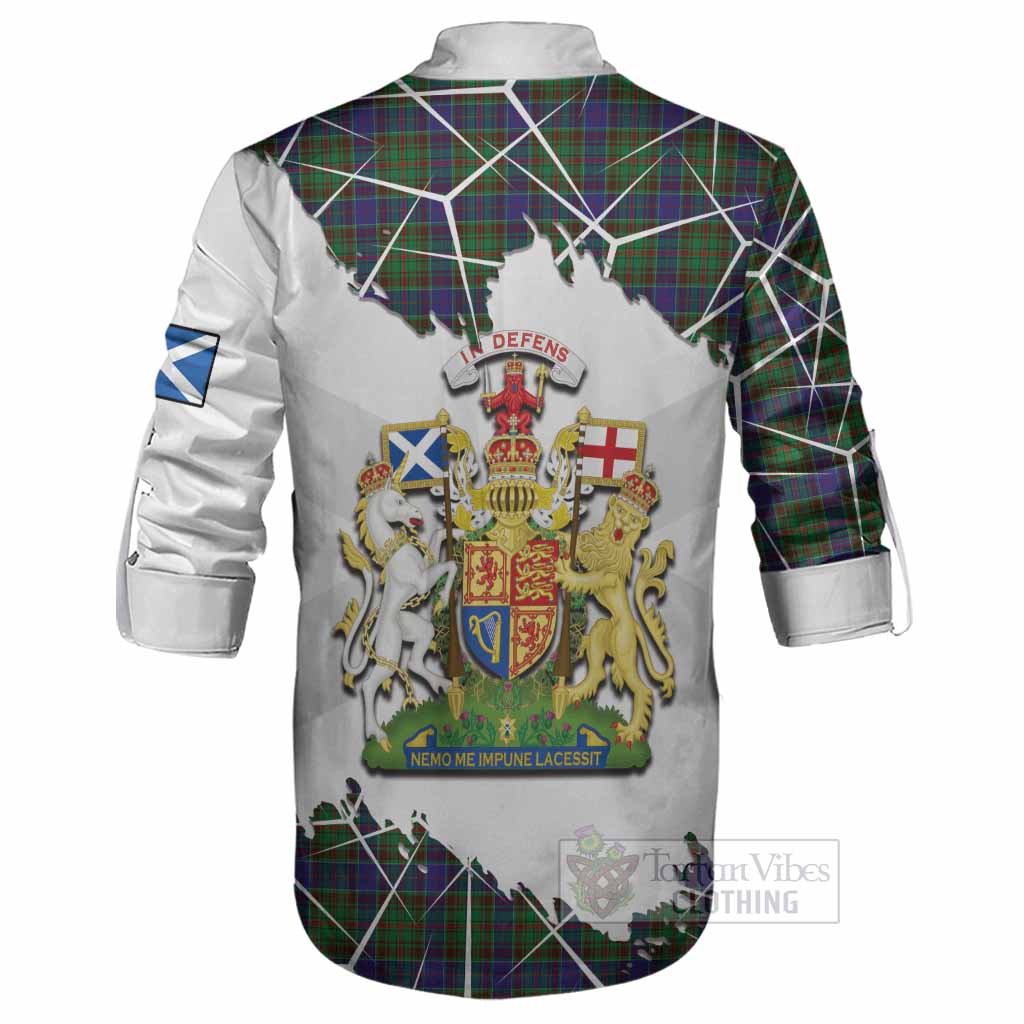 Adam Tartan Ghillie Shirt with Family Crest and Lion Rampant Grunge Style