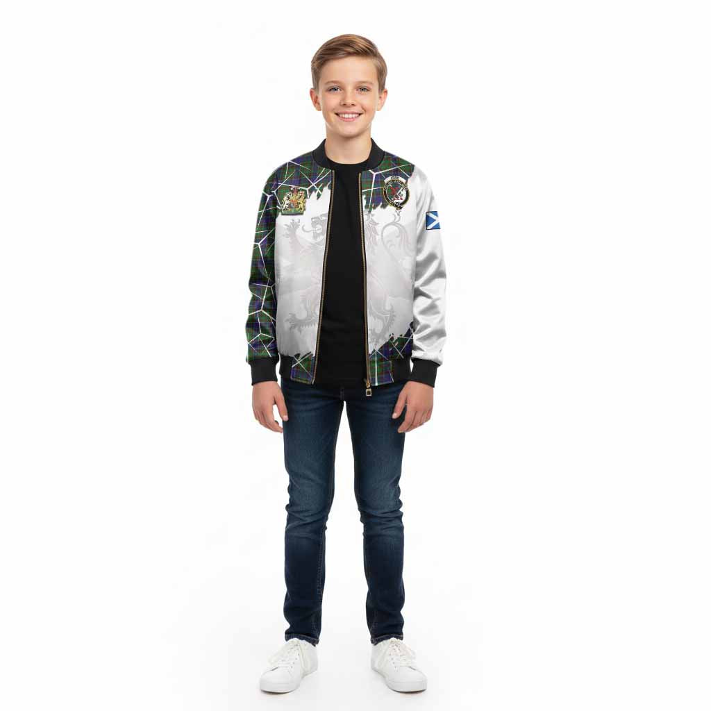 Adam Tartan Kid Bomber Jacket with Family Crest and Lion Rampant Grunge Style