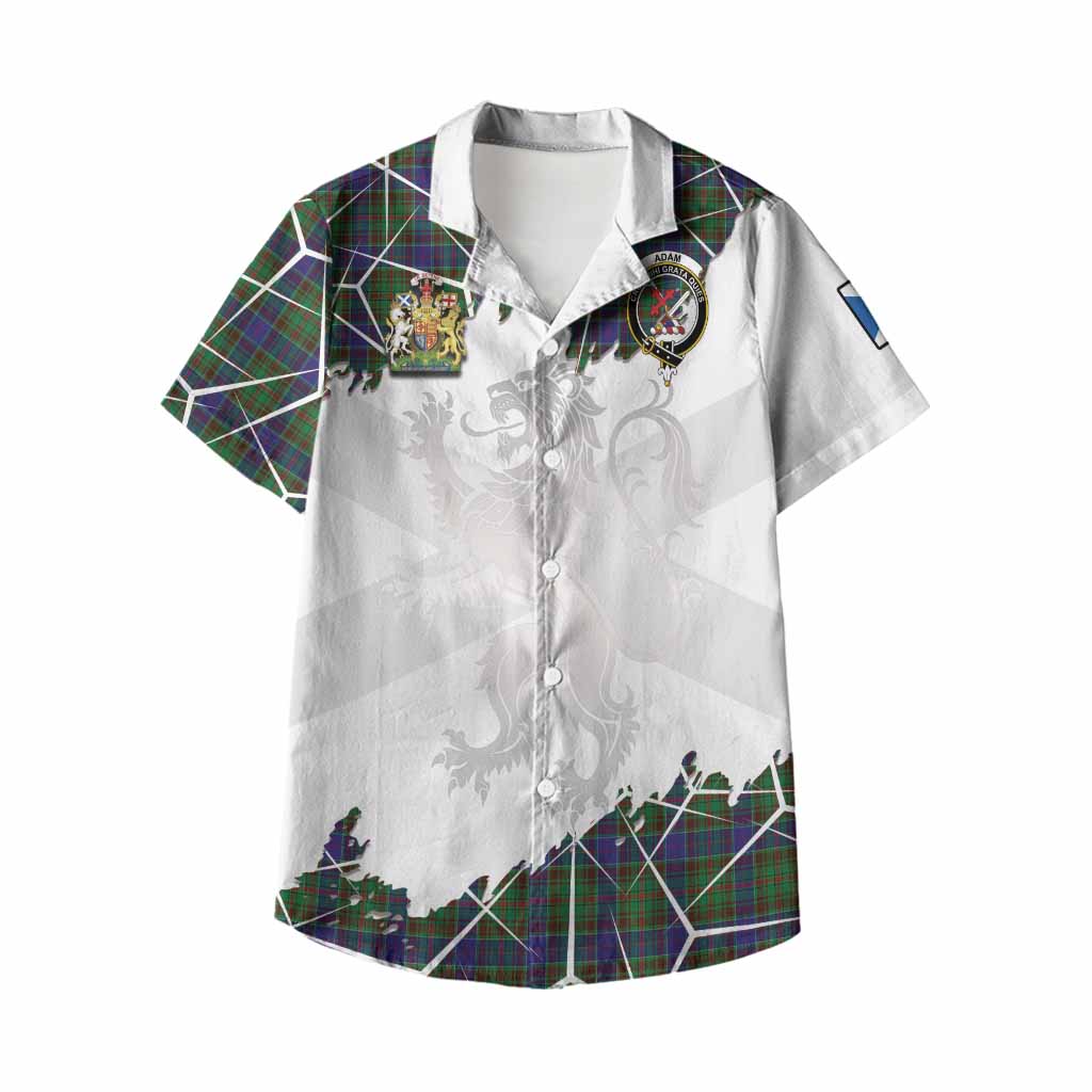 Adam Tartan Kid Hawaiian Shirt with Family Crest and Lion Rampant Grunge Style