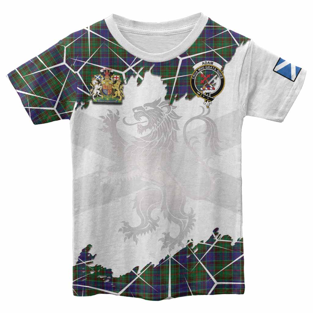 Adam Tartan Kid T-shirt with Family Crest and Lion Rampant Grunge Style