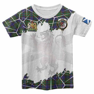 Adam Tartan Kid T-shirt with Family Crest and Lion Rampant Grunge Style