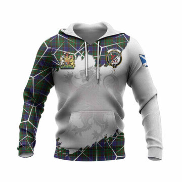 Adam Tartan Knitted Hoodie with Family Crest and Lion Rampant Grunge Style