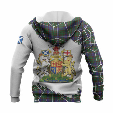 Adam Tartan Knitted Hoodie with Family Crest and Lion Rampant Grunge Style