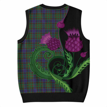 Adam Tartan Knitted V-Neck Vest Traditional Scottish Thistle
