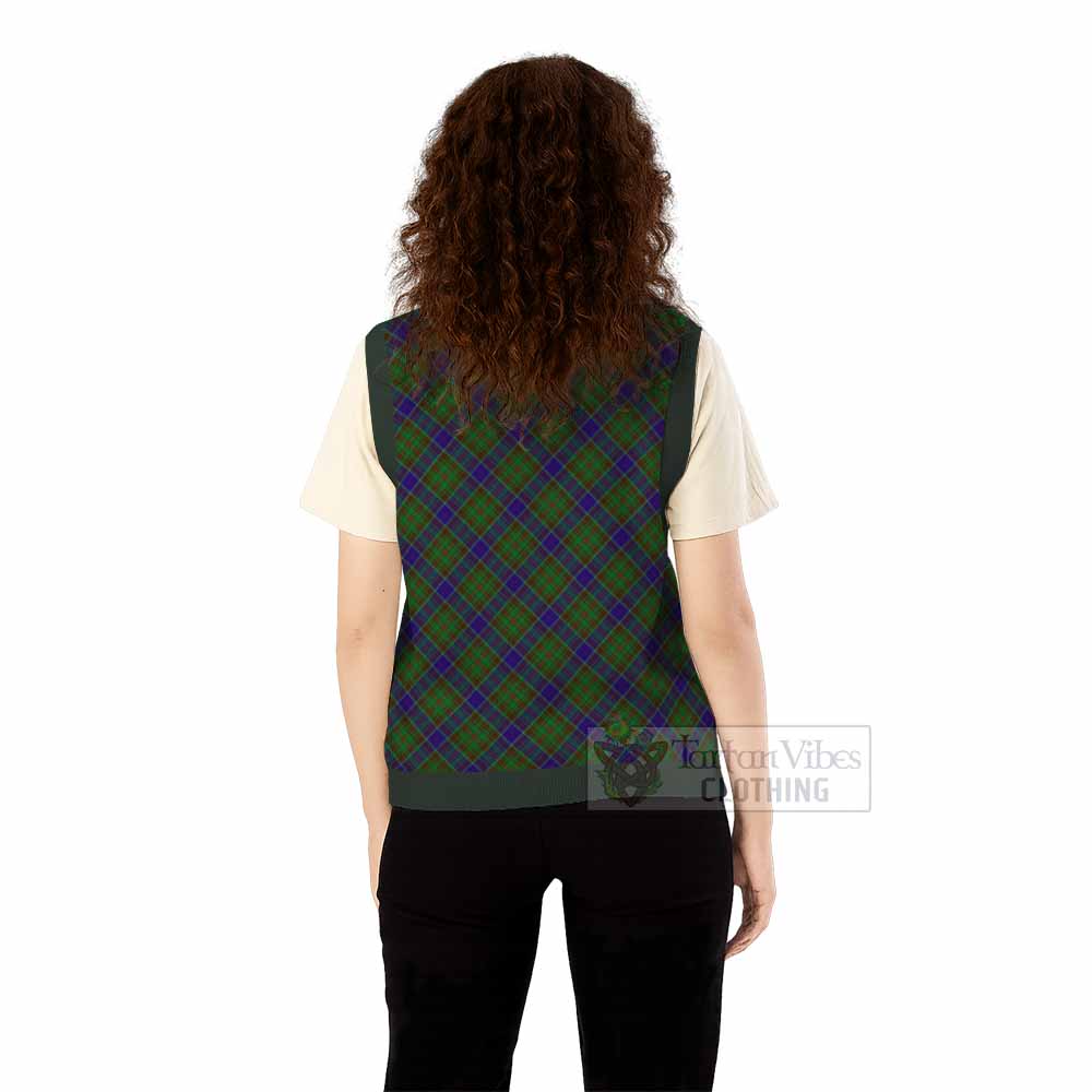 Adam Tartan Knitted V-Neck Vest with Family Crest Cross Style